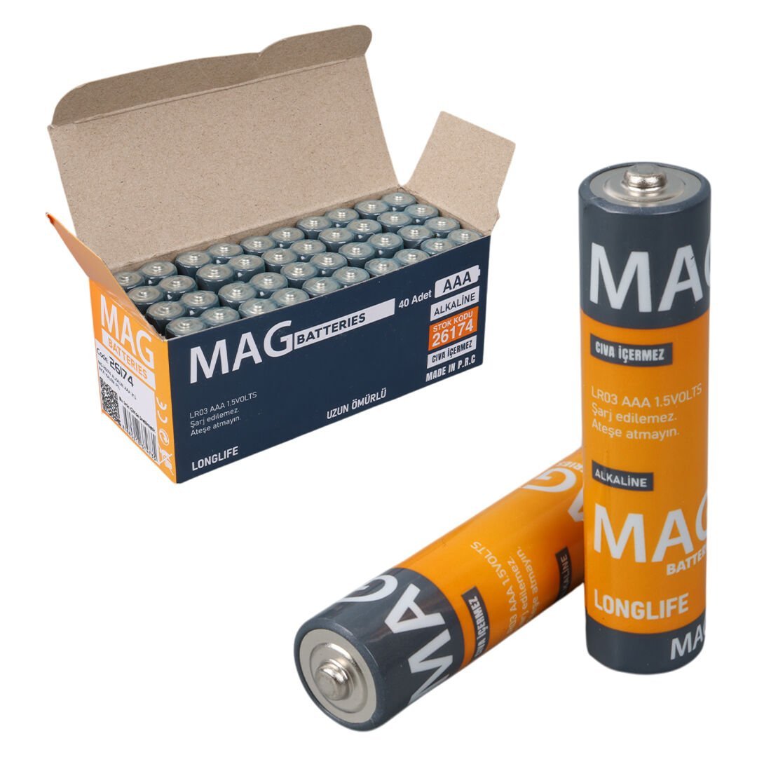 MAG BATTERIES MG-26174 ALKALİN AAA 40'LI İNCE KALEM PİL KUMANDA PİLİ (AAA, LR03, AM-4)