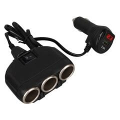 Olesson 1634 12-24V Tek USB Girişli 120W 80cm Kablolu Dijital Voltaj Ekranlı 3'lü Araç Çakmak Çoklayıcı