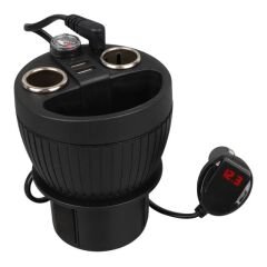 Olesson 1640 12-24V Çift USB Girişli 120W 80cm Kablolu Dijital Voltaj Ekranlı 2'li Araç Çakmak Çoklayıcı