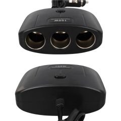 Olesson 1635 12-24V Çift USB Girişli 100W 70 CM Kablolu 3'LÜ Araç Çakmak Çoklayıcı 100x66x40mm