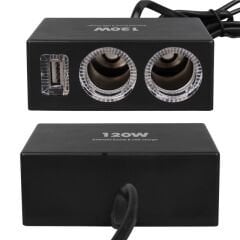 Olesson 1522 12-24V Tek USB Girişli 120W 80cm Kablolu 2'li Araç Çakmak Çoklayıcı