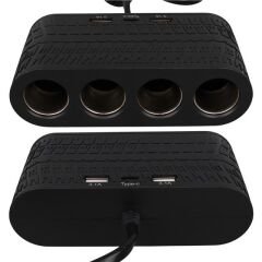 Olesson 1654 12-24V Çift USB - TYPE-C 120W 80cm Kablolu 4'LÜ Araç Çakmak Çoklayıcı