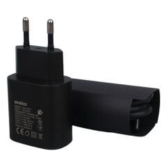 Weko WK-27877 Note10 Siyah 25 Watt Şarj Başlık Adaptörü + Type-C To Type-C Kablo
