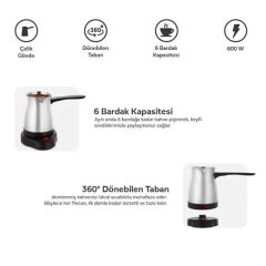 Crown CRW-7104 600W 6 Fincan Elektrikli Türk Kahve Makinesi Paslanmaz Çelik Inox Cezve AC220V