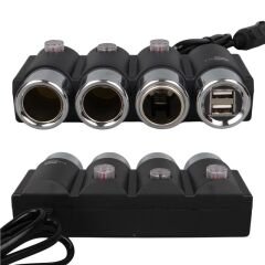 Olesson 1508 12-24V Çift USB Girişli 120W 80cm Kablolu 3'lü Araç Çakmak Çoklayıcı