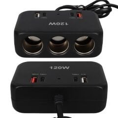 Olesson 1656 12-24V Çift USB + Çift TYPE-C 120W 80cm Kablolu 3'lü Araç Çakmak Çoklayıcı