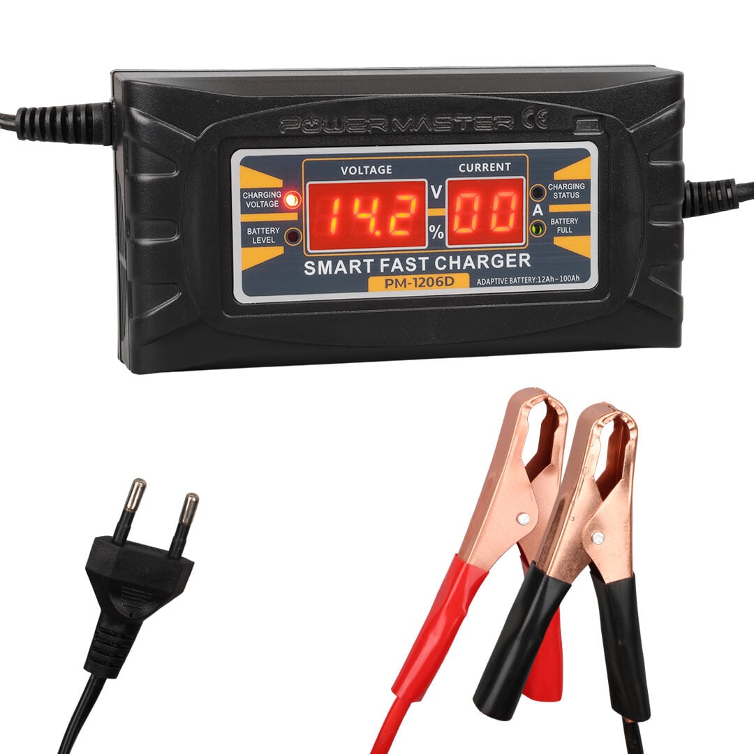 POWERMASTER SON-1206D 12 VOLT MAX 6 AMPER AKILLI HIZLI DİJİTAL GÖSTERGELİ AKÜ ŞARJ CİHAZI 150X75X60MM
