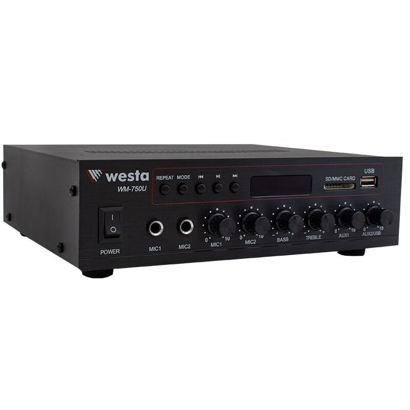 WM-750U 80W MİNİ 100V/70V/4-16 OHM USB/SD/BLUETOOTH/ UK-2 MİK.GİRİS TRAFOLU ANFİ WESTA