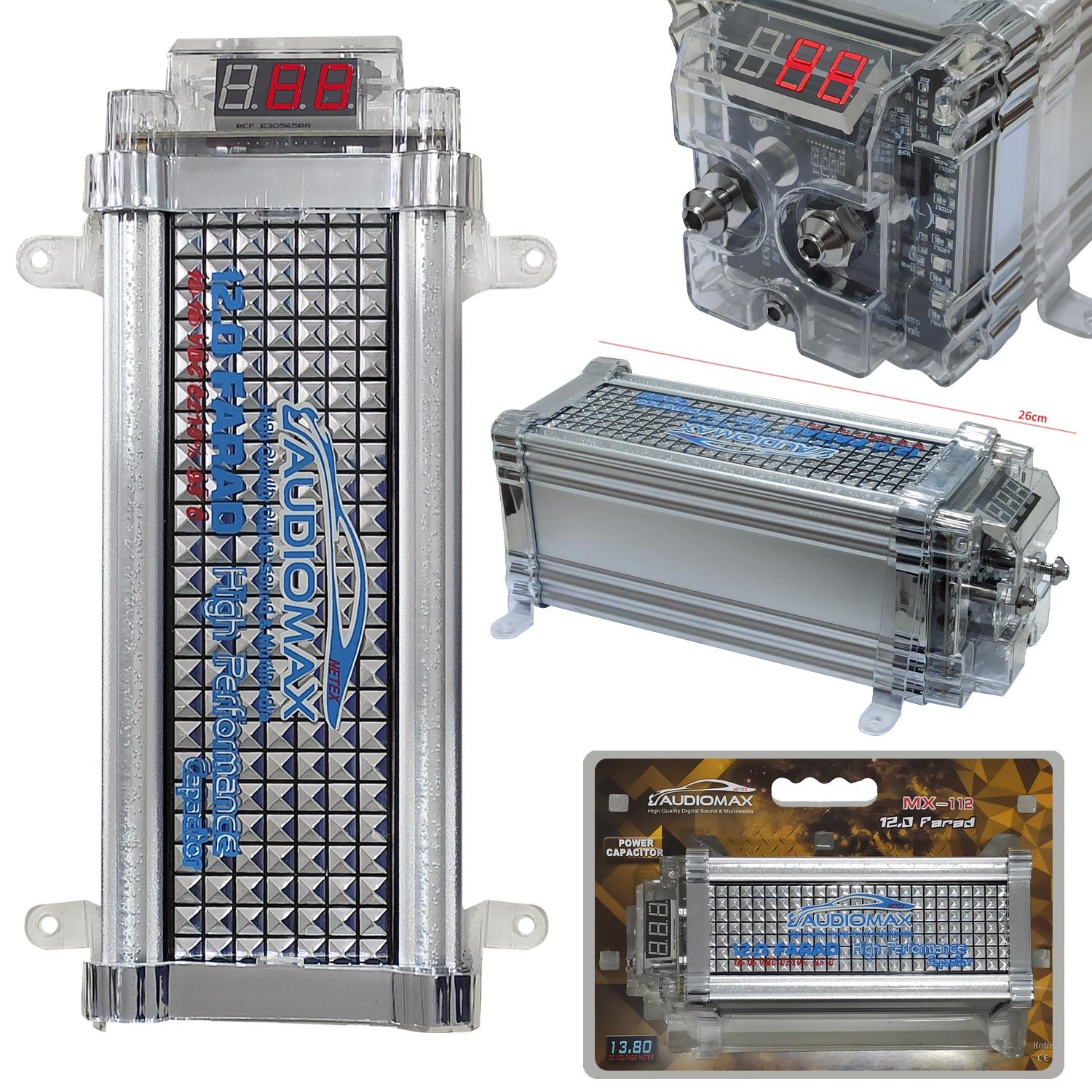 Kapasitör 12/24v 12 Farad Dijital AUDIOMAX MX-112