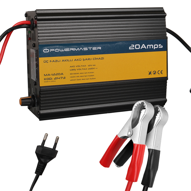 Powermaster MA-1220A 12 Volt 20 Amper Üç Fazlı Akıllı Akü Şarj Cihazı