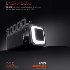 Powerway PD80 80.000mAh 22.5W PD  QC 3.0 Hızlı Şarj Destekli Dijital Göstergeli Powerbank