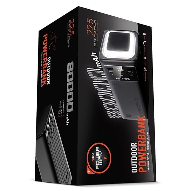 Powerway PD80 80.000mAh 22.5W PD  QC 3.0 Hızlı Şarj Destekli Dijital Göstergeli Powerbank