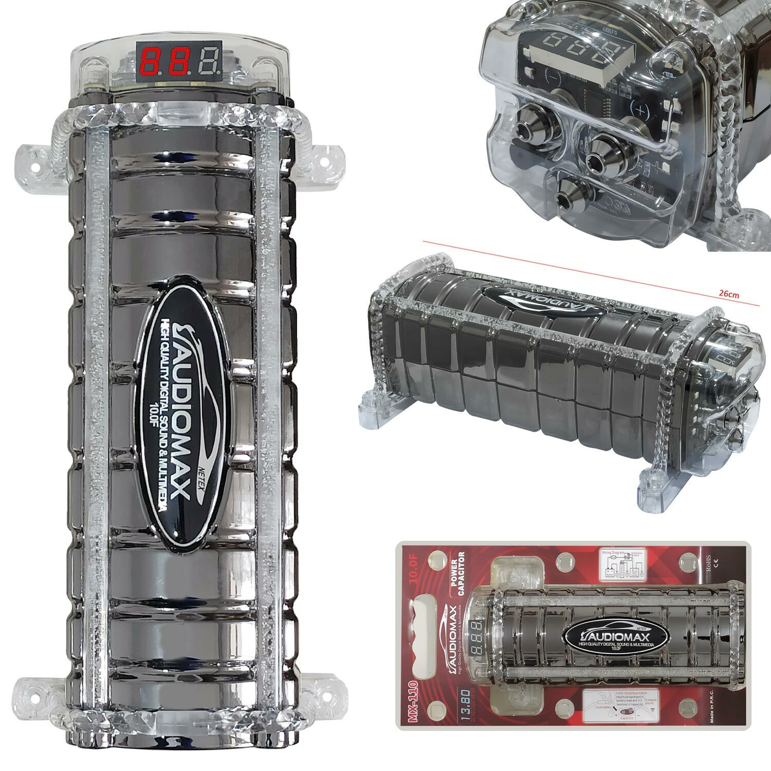 Kapasitör 12/24v 10.0F Farad Dijital AUDIOMAX MX-110