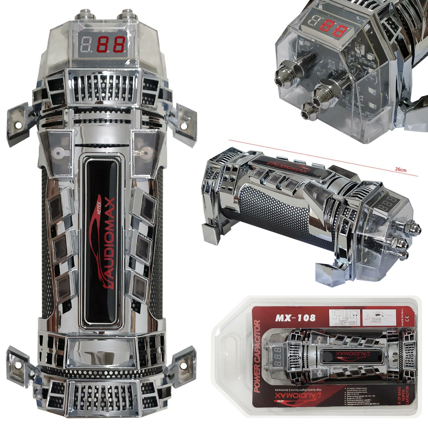 Kapasitör 12/24v 8 Farad Dijital AUDIOMAX MX-108