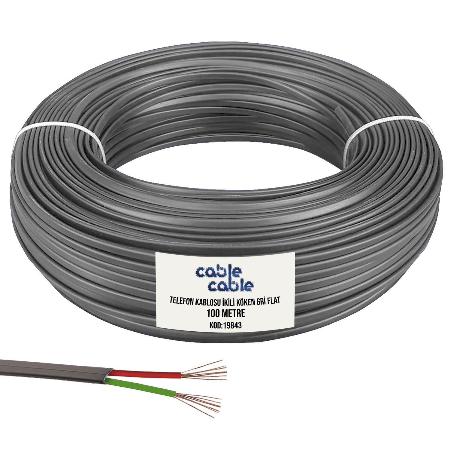 TELEFON KABLOSU 4'LÜ GRİ FLAT KÖKEN 100 METRE POWERMASTER