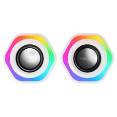 Mikado MD-176 2.0 3W*2 Beyaz RGB Aydınlatmalı USB + 3.5mm USB 5V Speaker Hoparlör