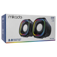 Mikado MD-180 2.0 3W*2 Siyah RGB Aydınlatmalı USB + 3.5mm USB 5V Speaker Hoparlör