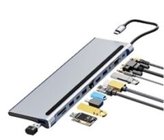 GABBLE TY-1201 12 IN HUB ÇEVİRİCİ 4K HDMI + VGA + Rj 45 Ethernet + 87W PD + 1x USB-C + 4x USB + SD/TF + 3.5mm Jack