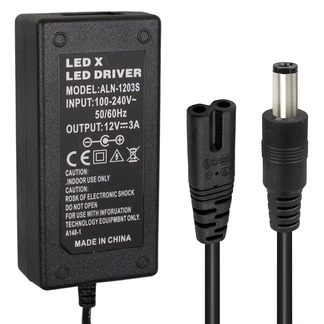POWERMASTER LEDX ALN-1203S 12 VOLT - 3 AMPER - 36 WATT 5.5*2.5 MM UÇLU LEDLİ PLASTİK KASA MASAÜSTÜ ADAPTÖR