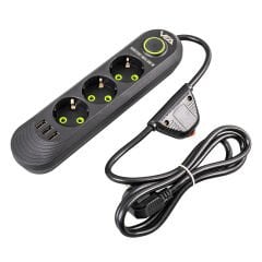VEA VA-21557 3'LÜ 1.5 METRE KABLOLU 3 USB'Lİ SİYAH AKIM KORUMALI PRİZ (D-52)
