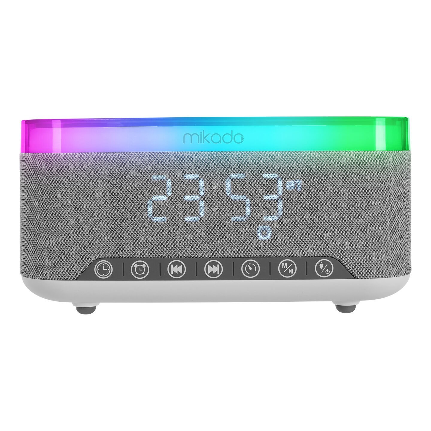 Mikado MD-W8 1200mAh 10W Gri Bluetooth-Usb-Kablosuz Şarj RGB-Gece Lambası Özellikli Alarmlı Saat Speaker