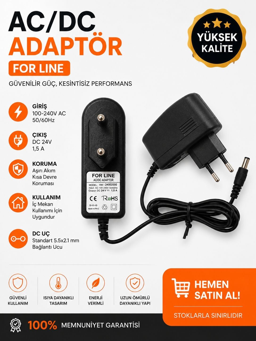24V 1,5A PLASTİK ADAPTÖR