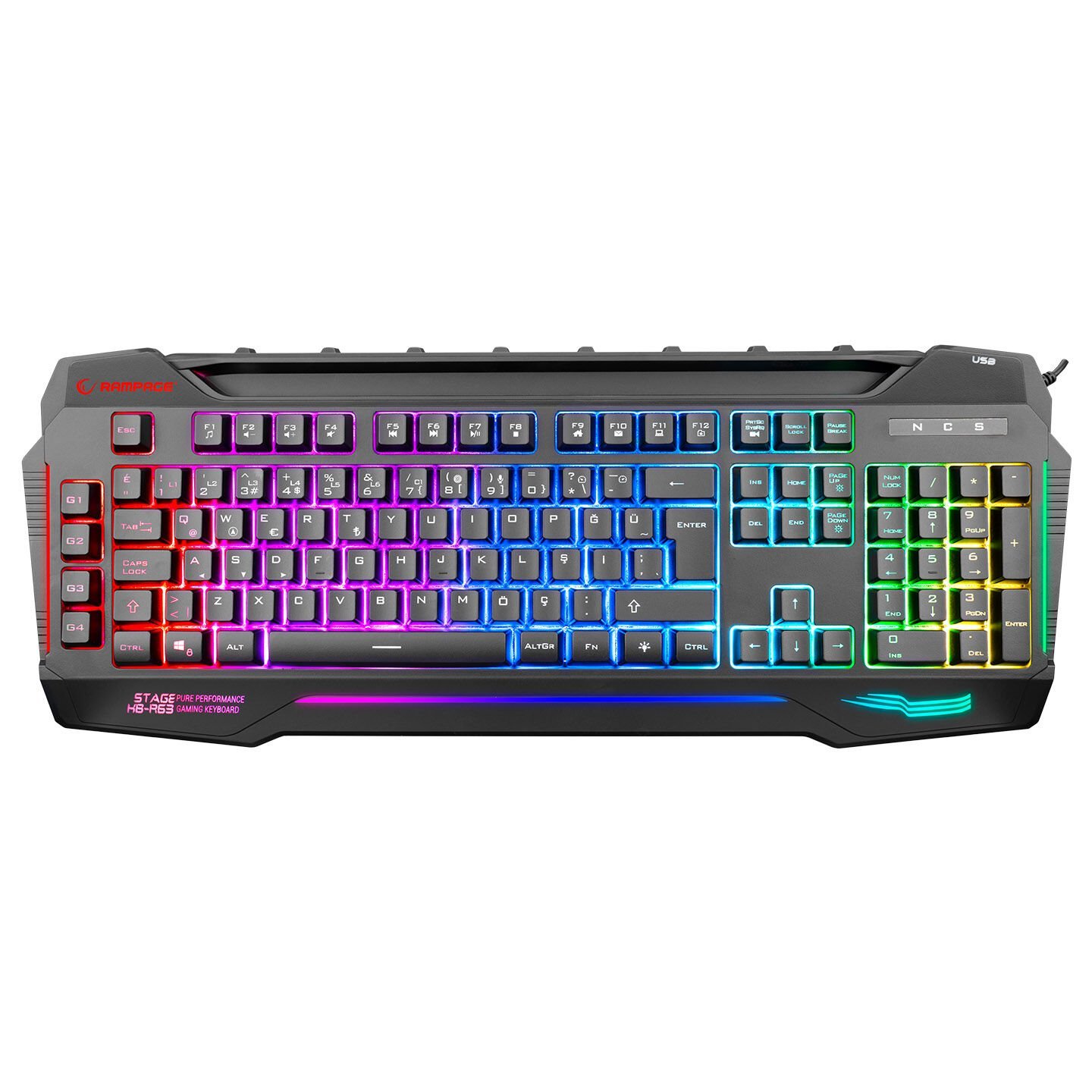 Rampage KB-R63 STAGE Siyah 4 Makro Fonksiyon Sese Duyarlı Işıklı RGB Q USB +Ses Mik Çıkışlı Oyuncu Klavyesi