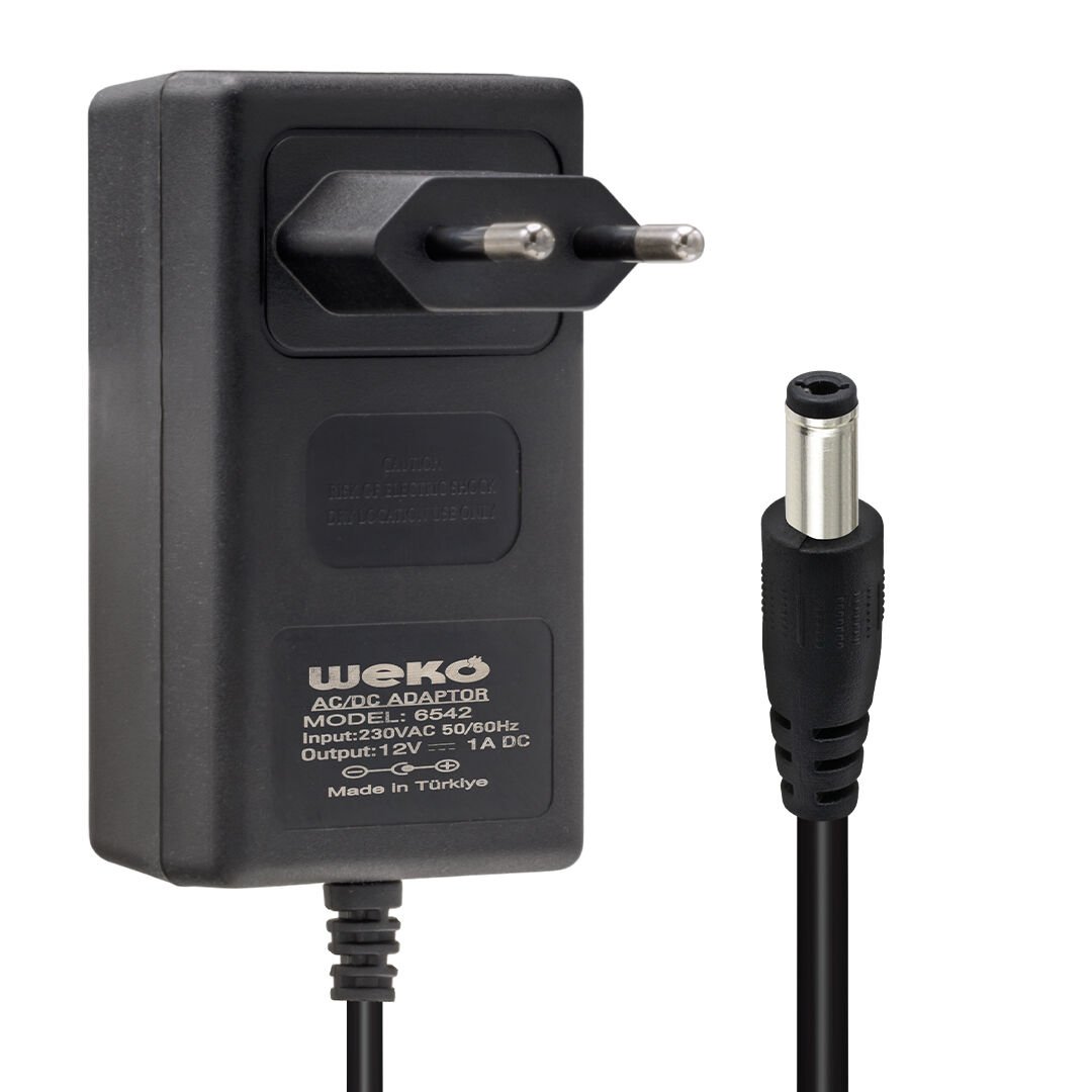 WEKO 12 VOLT - 1 AMPER 5.5*2.5 UÇLU PLASTİK KASA PRİZ TİP ADAPTÖR KUTULU YERLİ ÜRETİM