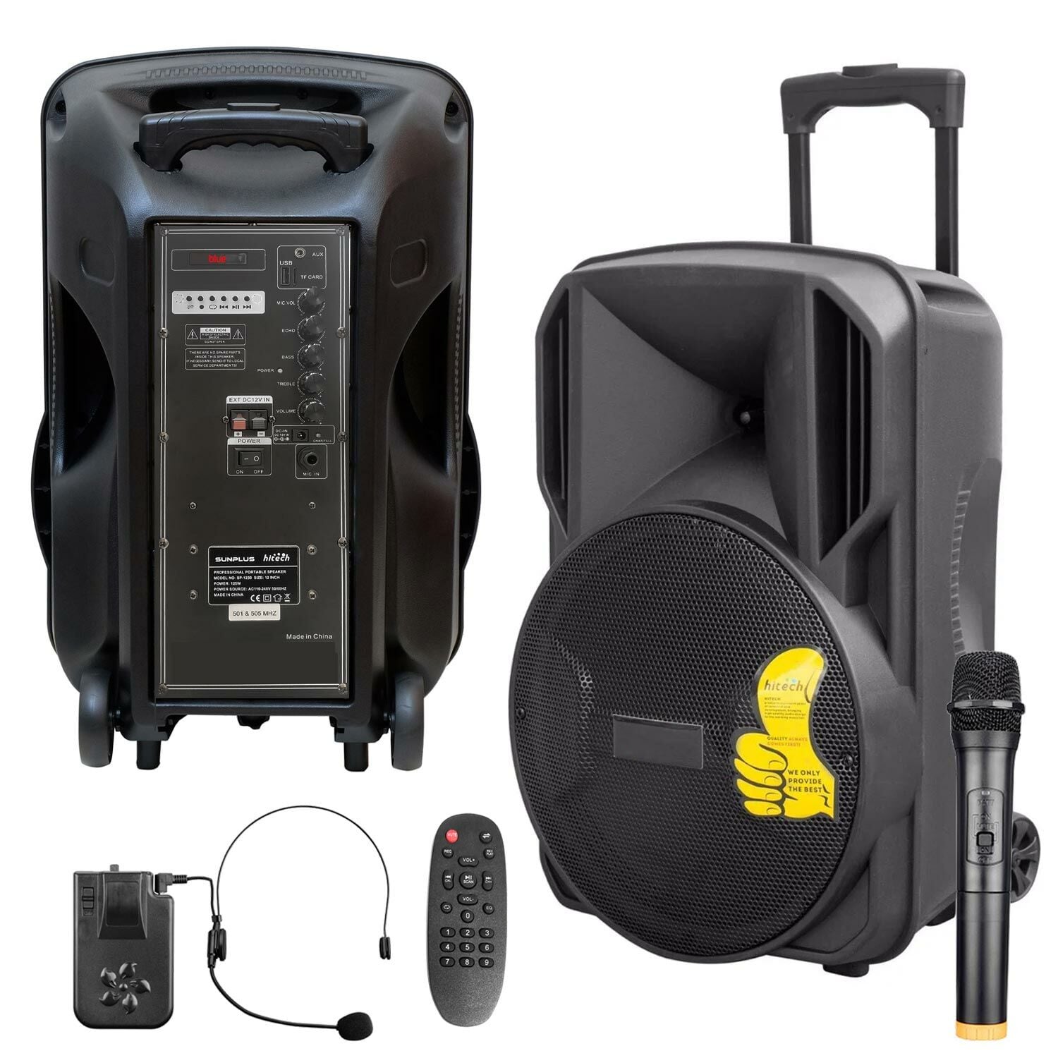 SUNPLUS SP-1230 Aktif Seyyar Anfi Uhf 1 El 1 Kafa 30cm 300 Watt Bluetooth Usb Sd Aux Mic