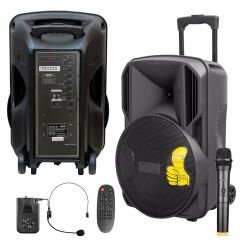 SUNPLUS SP-1230 Aktif Seyyar Anfi Uhf 1 El 1 Kafa 30cm 300 Watt Bluetooth Usb Sd Aux Mic