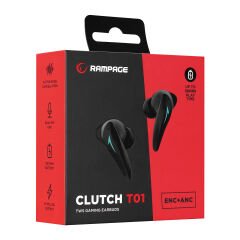 Rampage Clutch T01 Siyah 4 Mikrofonlu ENC+ANC Oyuncu Bluetooth V5.3 TWS Gerçek Kablosuz Kulaklık