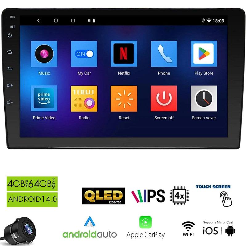 Dynamat rk-2001 android ekran multimedya 9 i̇nç 4+64gb 4 çekirdek android 14