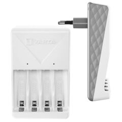 Varta Plug AA/AAA Kalem Pil Şarj Cihazı Aleti - 4 Adet 2100mAh AA HR6 NI-MH Şarj Edilebilir Pil Hediyeli