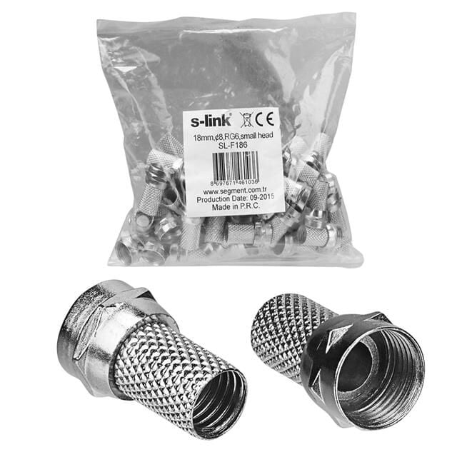 S-Link SL-F186 Geniş 18 mm * 8 RG6/U4 Erkek F Konnektör (50'li Paket)
