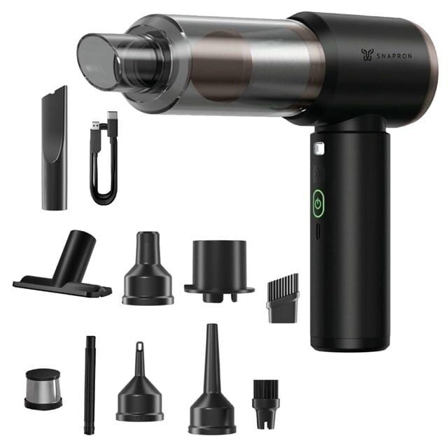 Snapron SNV-3002 80W 7.4V Şarjlı Mini Araç ve Ev Süpürgesi + Çift Filtrasyonlu Çok Fonksiyonlu Temizlik Seti