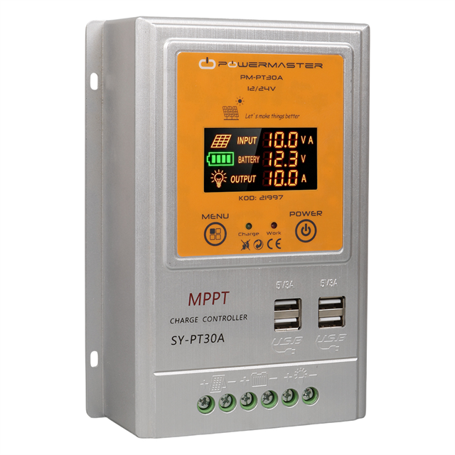 Powermaster PM-PT30A 12V-24V 30 Amper MPPT 4 USB'li Dijital Alüminyum Kasa Solar Şarj Regülatörü