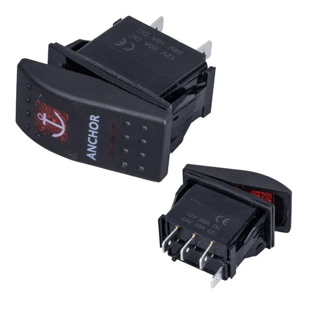 PowerMaster  Çapa Irgatı Sembollü Yaylı Işıksız 3 Pinli On-Off 12-24V Marin Switch