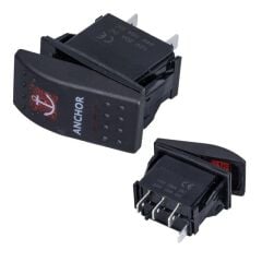 PowerMaster  Çapa Irgatı Sembollü Yaylı Işıksız 3 Pinli On-Off 12-24V Marin Switch