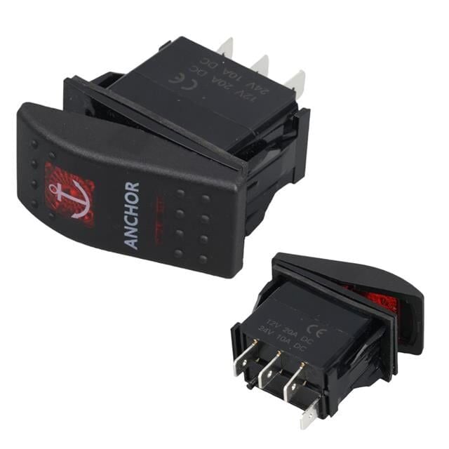 PowerMaster  Çapa Irgatı Sembollü Yaylı Işıksız 4 Pinli On-Off 12-24V Marin Switch