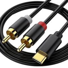 Powermaster PM-29963 USB Type-C Erkek to 2x RCA Erkek Stereo 2 Metre Ses Aktarım Kablosu