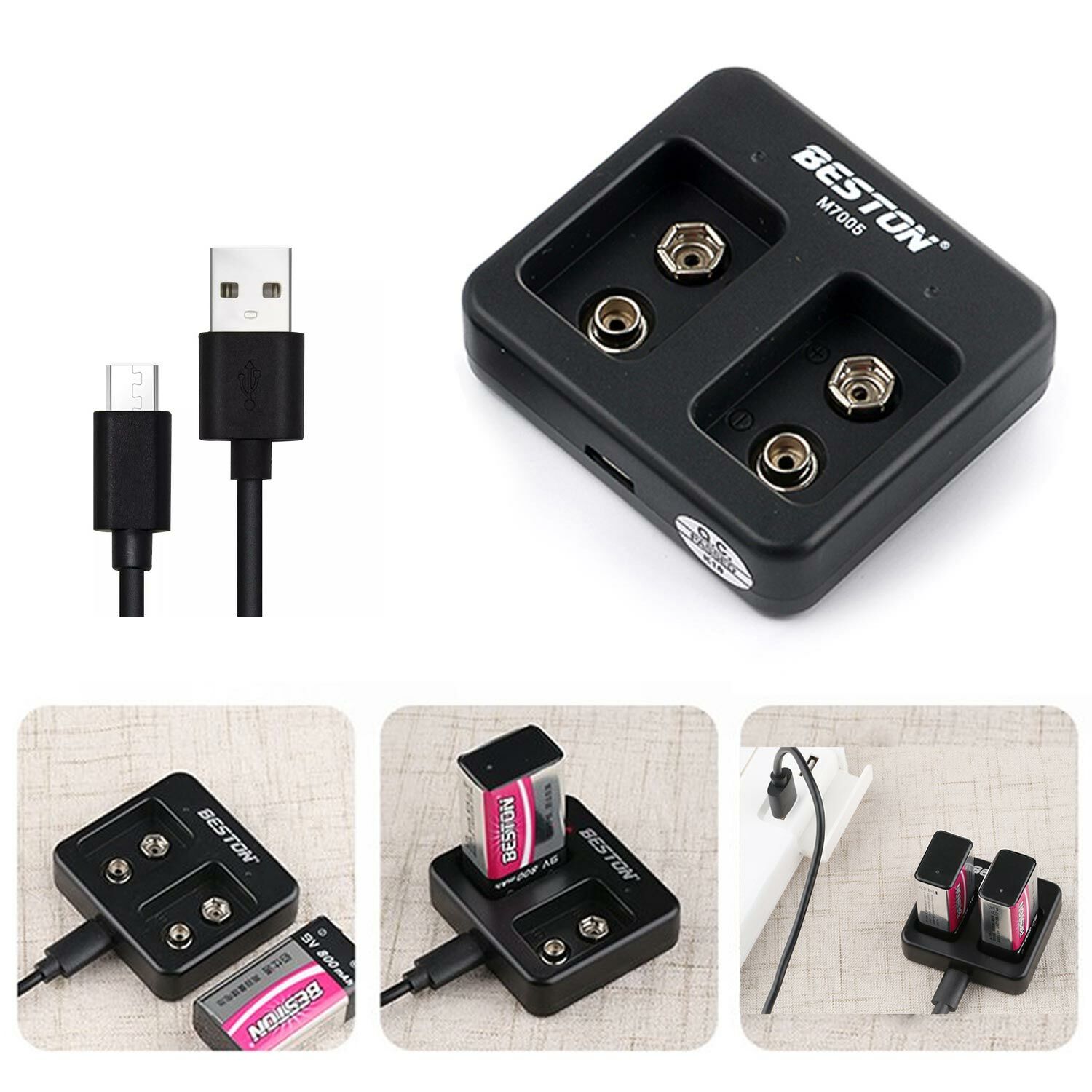 BESTON M-7005 Pil Şarj Aleti 2Li 9V Usb
