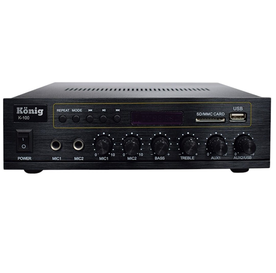 KÖNİG K-100 USB-BLUETOOTH DESTEKLİ 2 MİK. GİRİŞ 8 OHM 100/70V 80 WATT TRAFOLU ANFİ