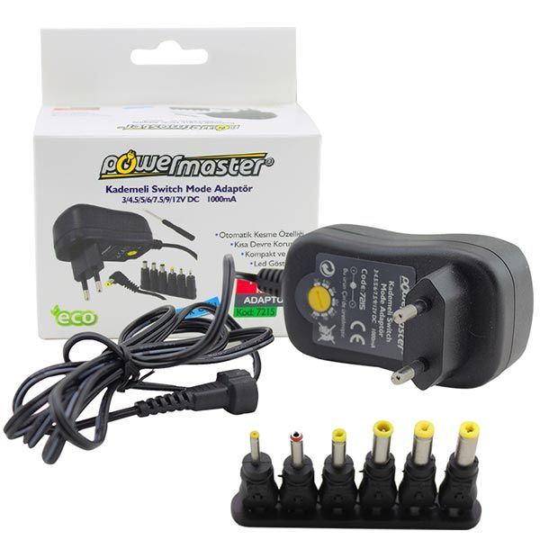 POWERMASTER PM-7215 3 VOLT - 12 VOLT - 1 AMPER 30W AYARLI SWITCH MODE ADAPTÖR