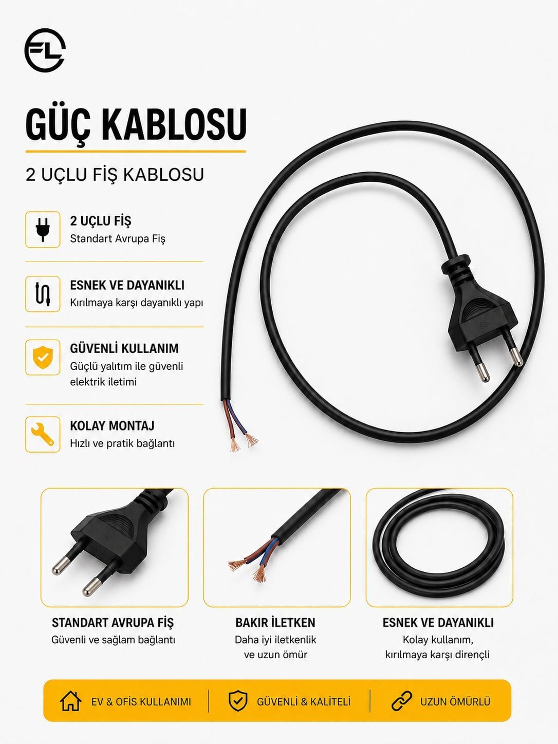 TEYP KABLOSU 70CM  2X0,50 KABLO FL3321K (AVD-83-89)