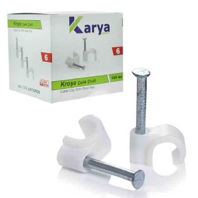 KARYA 6 NUMARA ÇELİK ÇİVİLİ 12 MM KROŞE (100'LÜ PAKET)(4X6 ANTİGRON KABLOLAR İÇİN)