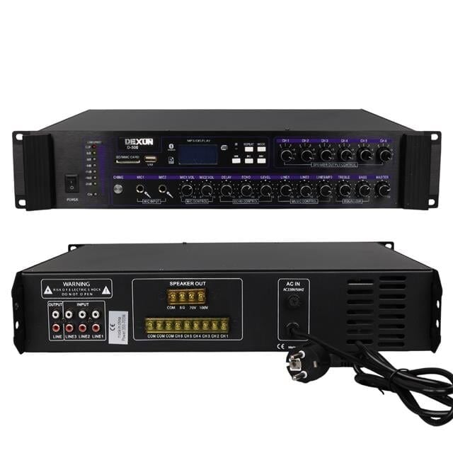 Dexun D-500 USB-SD-BT 350-700 W 6 Bölge 3 Aux 2 Mikrofon Giriş Trafolu Mixer Anfi