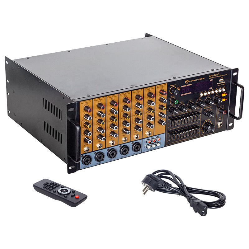 MV-1213 KÜP MİXER ANFİ USB BT UK RMS100W  MAX 800W 6 ZON+99DSP+4-16-70-100V TRAFOLU MAGICVOICE