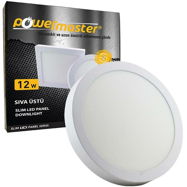 POWERMASTER 12 WATT 6500K 170 MM SIVA ÜSTÜ BEYAZ YUVARLAK SLIM LED-ECO SPOT PANEL