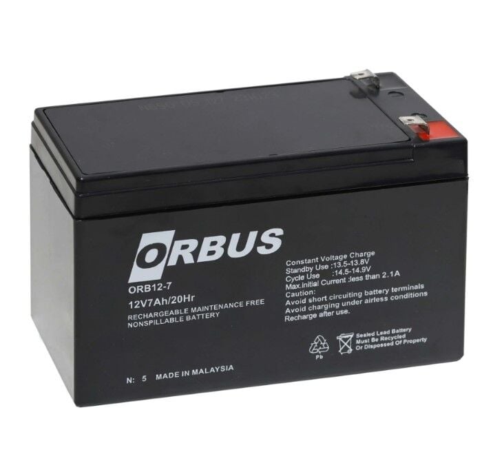 ORBUS ORB12-7 12 VOLT 7 AMPER KURU TİP AKÜ (150X65X90 MM)