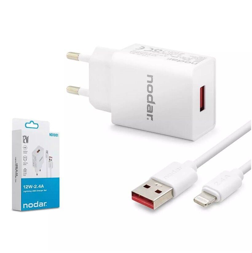 Nodar Nd-1001 Usb To Lightning Şarj Seti 2.4A 12W Beyaz (AVD-356)